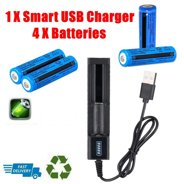 4 PCS3000mAh 18650 Rechargeable Batteries + 1PCS USB Charger Set For Flashlights Headlamp(Logistics Only For USPS.TK/TMEU Only For Self-pickup) - Imagen 3