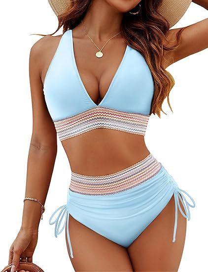 Traje de baño bikini de cintura alta con abertura para mujer.