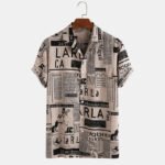 Camisa hawaiana vintage con estampado de periódico