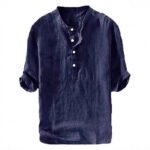 Camisa de lino holgada de manga corta para hombre