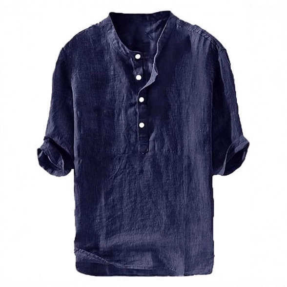 Camisa de lino holgada de manga corta para hombre