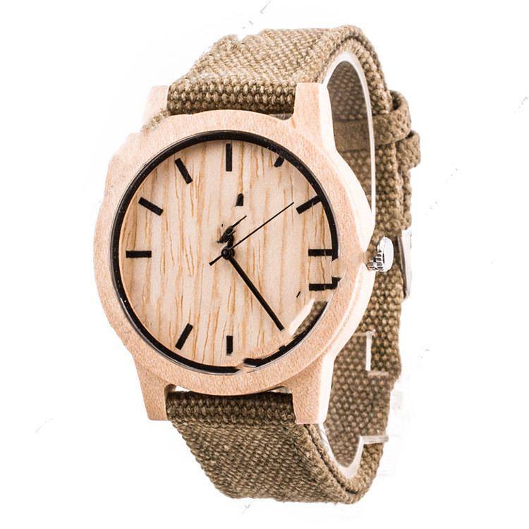 Reloj informal con correa de lona y madera Unisex