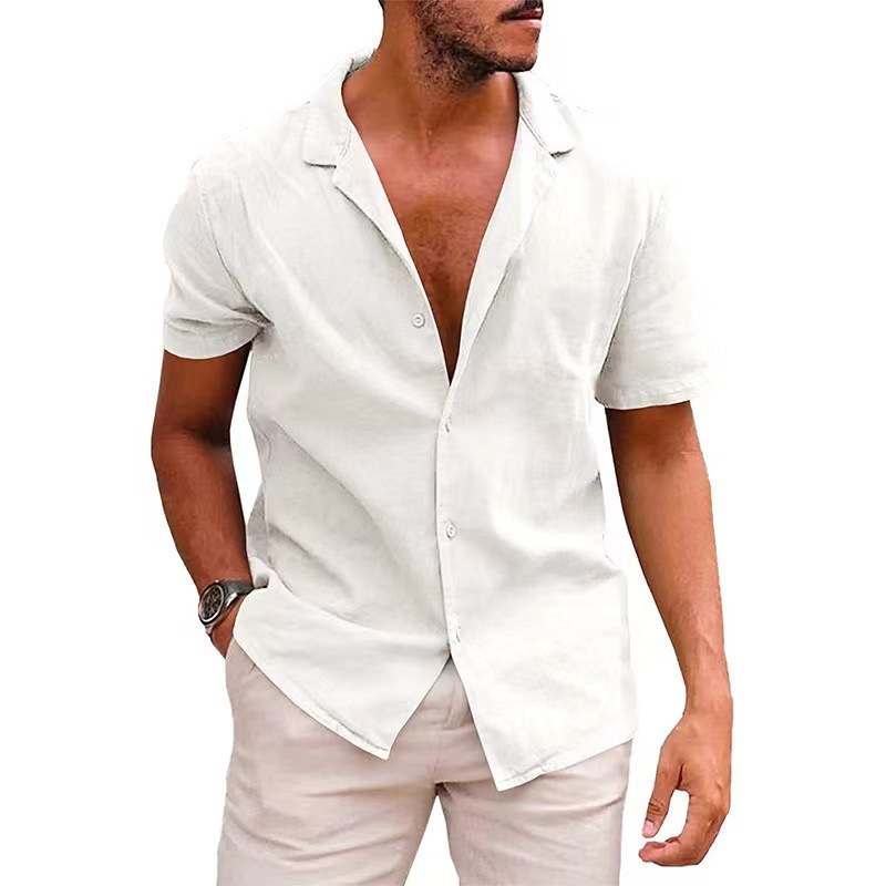 Camisa de lino holgada de color liso para hombres - Imagen 5