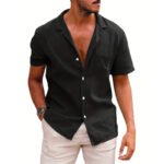 Camisa de lino holgada de color liso para hombres