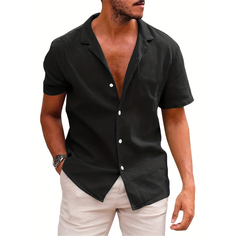 Camisa de lino holgada de color liso para hombres