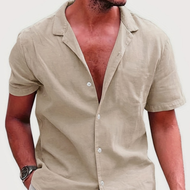 Camisa de lino holgada de color liso para hombres - Imagen 3