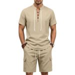 Conjunto de camisa y pantalones cortos de lino transpirable