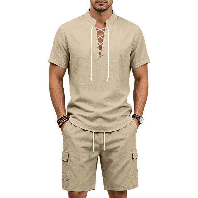 Conjunto de camisa y pantalones cortos de lino transpirable