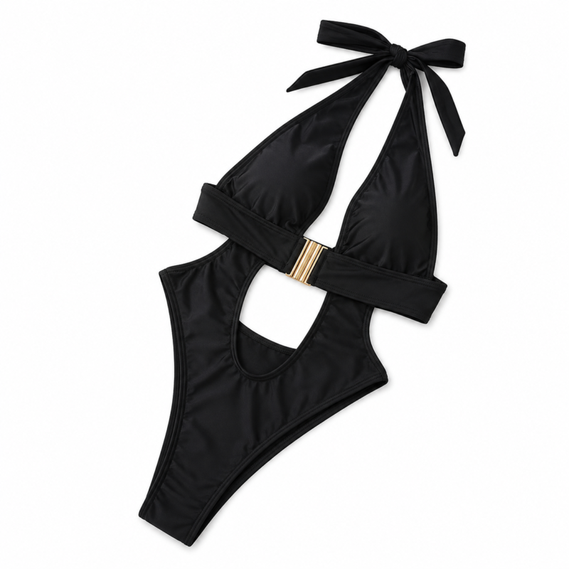 Bikini de una pieza de color liso con escote en V