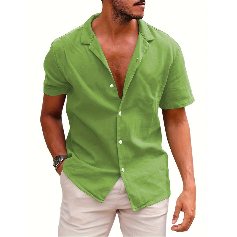 Camisa de lino holgada de color liso para hombres - Imagen 7