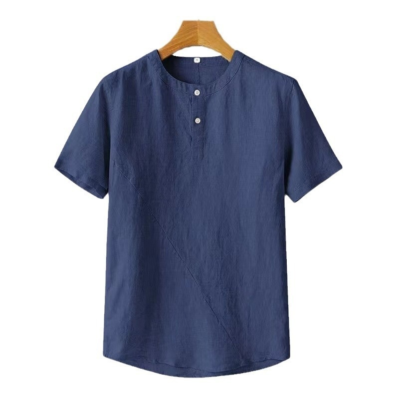 Camisa de manga corta de algodón y lino para hombre