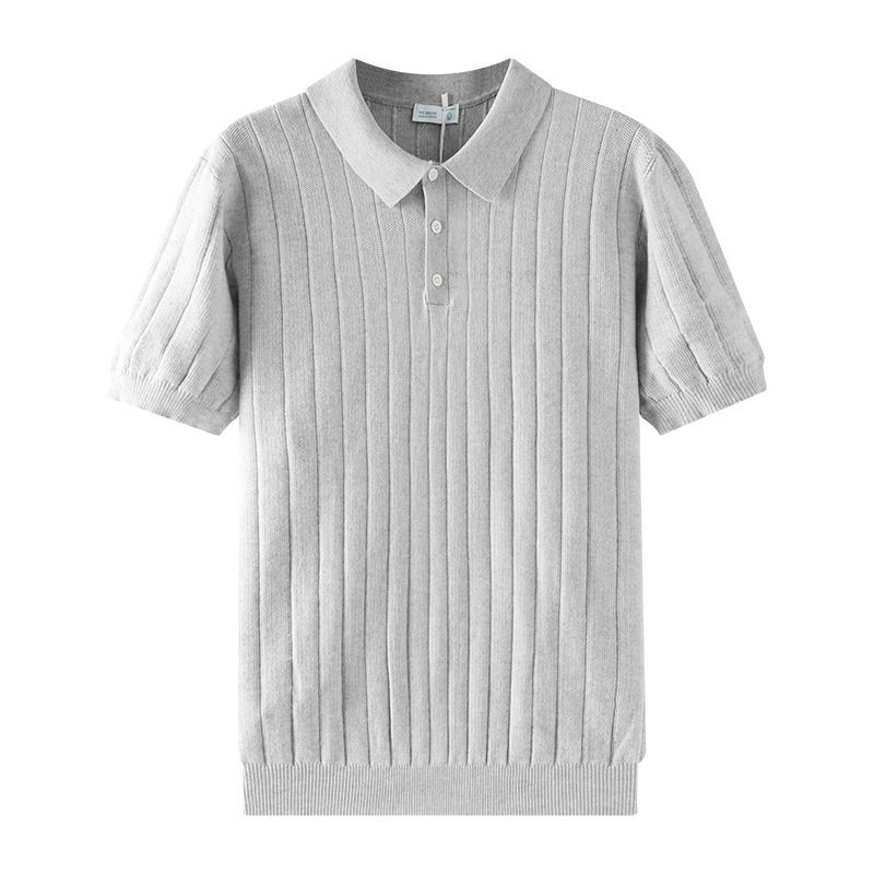 Polo de punto acanalado de lujo ligero para hombre